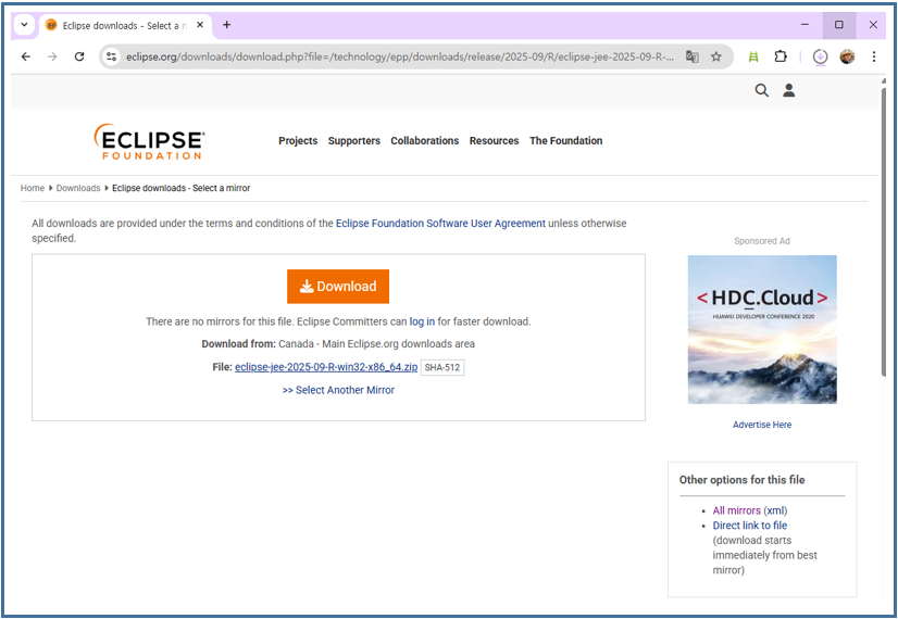 Download [Eclipse IDE for Enterprise Java and Web Developers] and extract it.