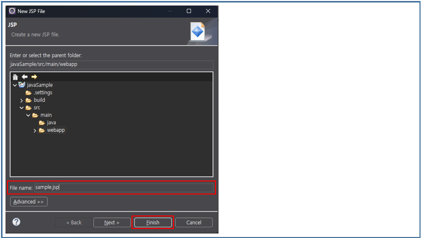 Enter the File name and click the Finish button.