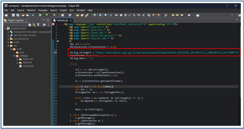 Code the sample.jsp file as follows.