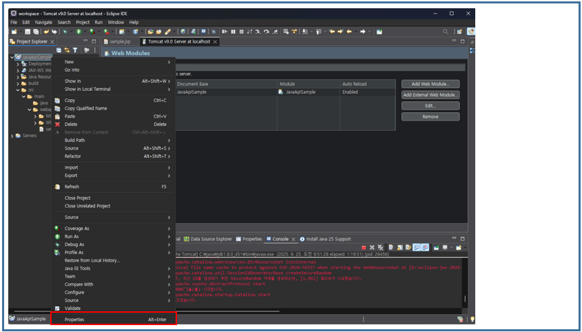 Right-click the project and select Properties.